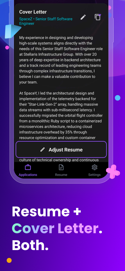 Your tailored resume and a personalized cover letter — instantly.